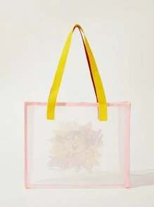 Mr Men Little Miss X SHEIN Bolsa De Praia Transparente Rosa Com Cartoon, Para O Dia Da Mulher