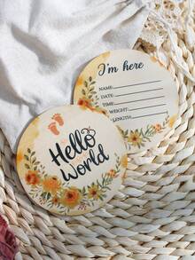 2pcs/Set Newborn Baby Birth Announcement & Milestone Wooden Cards - Multicolor - View 3