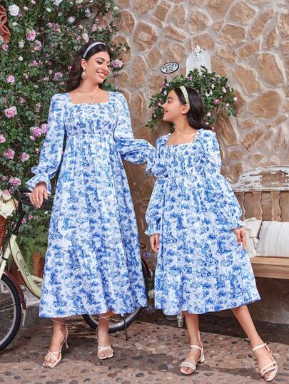 Mulvari Plus Size Women's Floral Printed Dress With Ruffled Hem