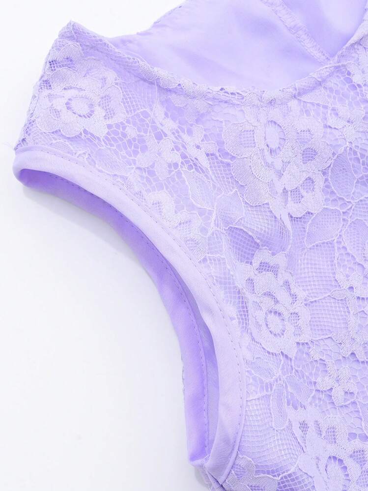 少女拼接編織長袍開襟大衣和連衣裙套裝 - 紫色 - 查看 5