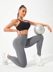 Gameset SHEIN Sport Solid Color Women'S Sports Leggings Yoga Pants - Grey - View 5