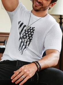 Manfinity LEGND Men's American Flag Pattern Short Sleeve Knit Top