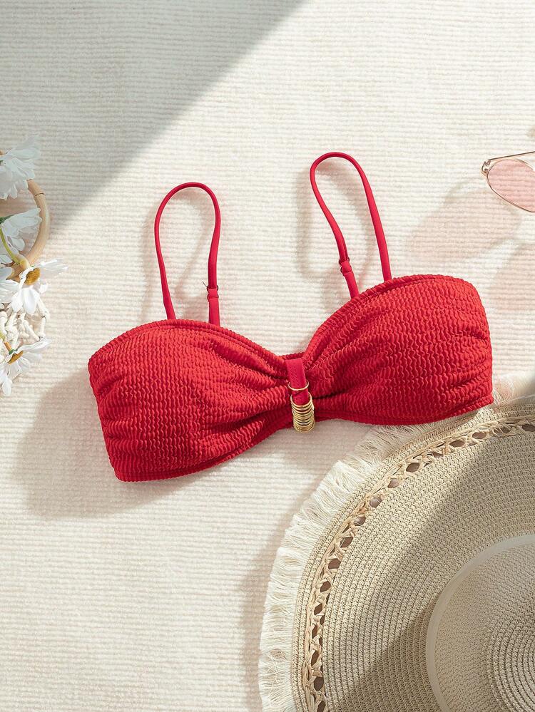 Holiday Ruffled Thin Strap Bikini Top Summer