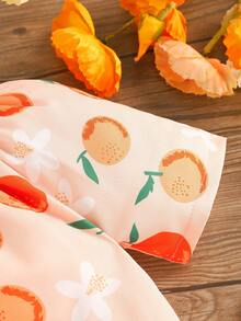 Conjunto de body y pantalones cortos con volantes y estampado de naranjas para niña bebé, ideal para primavera y verano. - Naranja - Ver 5