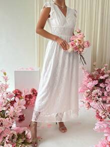 Chiquease 女士 V 领盖袖蕾丝连衣裙 - 白色 - 查看 5