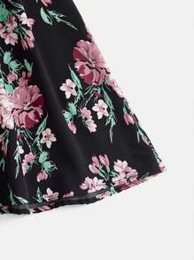 SHEIN VCAY 花卉印花甜心領泡袖夏季女士沙灘裙 - 彩色 - 查看 5