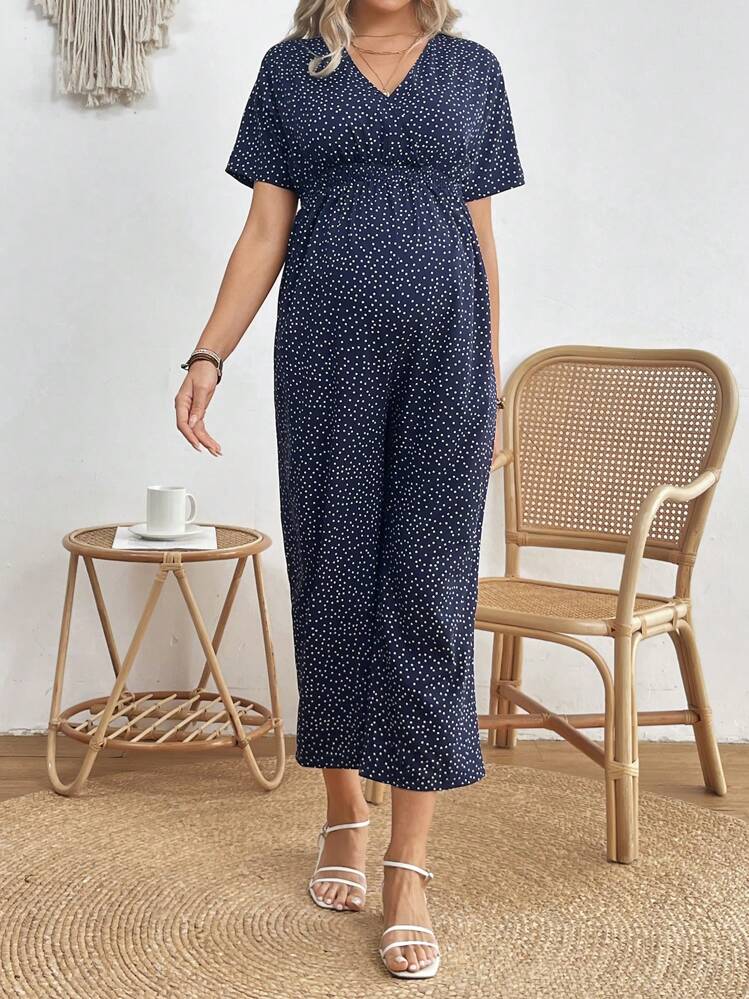 SHEIN 波點孕婦連身褲 - 藏蓝色 - 查看 4