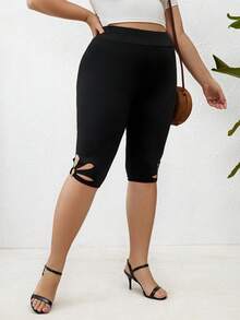 SHEIN LUNE 大尺碼實色中空褲襪 - 黑色 - 查看 4