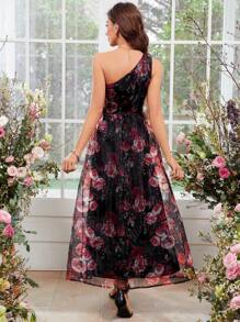 SHEIN Clasi Của phụ nữ Hoa Một bờ vai Váy không tay - Nhiều màu - Xem 3