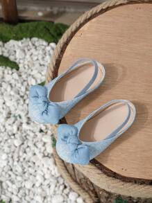 女童秋冬时尚透气平底鞋，钩环幼儿可爱蝴蝶结公主风格软底鞋