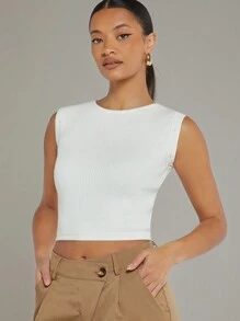 Hauture Detachable Sleeve Button Ribbed Top - White - View 7