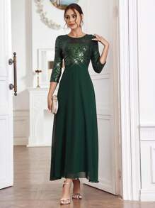 SHEIN Belle 閃亮鋪面的十字背帶露背伴娘禮服 - 綠色 - 查看 3