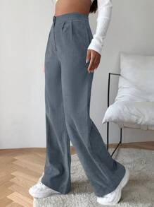 EURMUSE High-waisted Trousers With Diagonal Pockets - Grey - View 2
