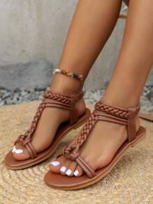 Women's Fashion Woven Beach Leisure Holiday Slip-On Sandals, Summer