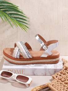SHUZIA Women's Wedge High Heels Platform Sandals, Suitable For Daily Wear - Silver - View 2
