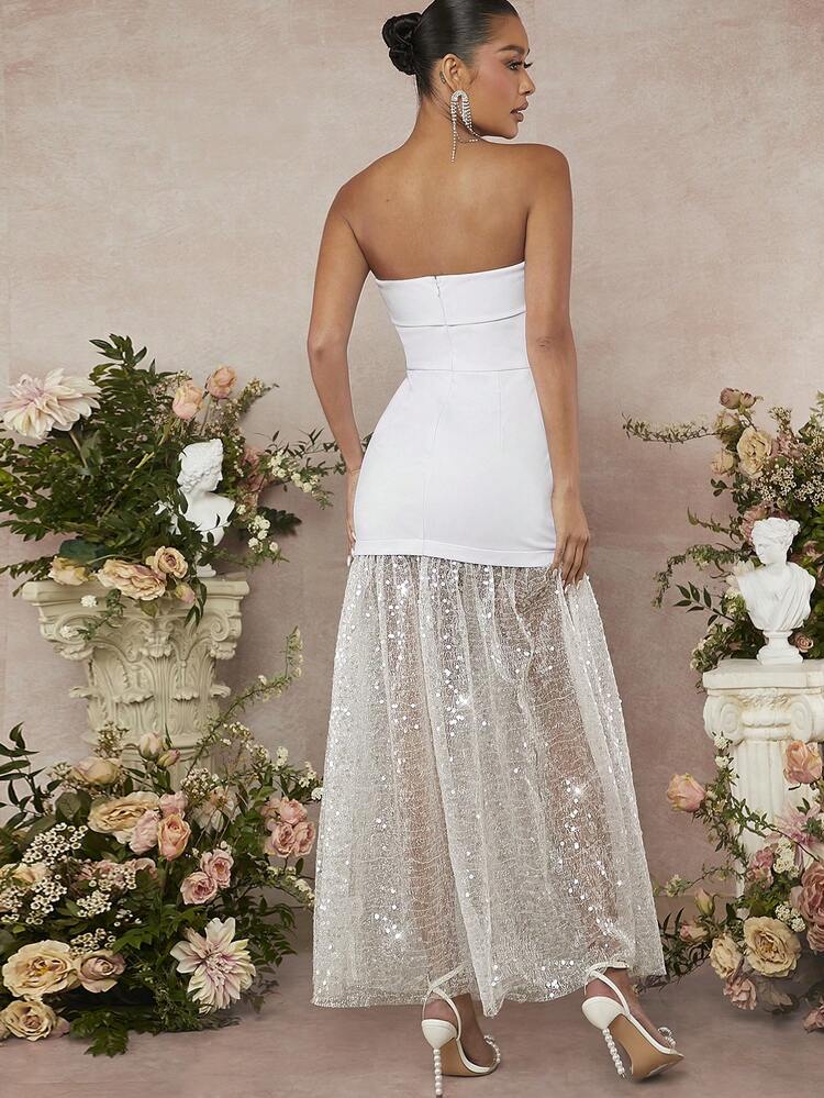 Sequin Mesh Hem Tube Panel Dress