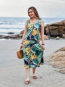 EMERY ROSE Kích thước lớn Của phụ nữ Nhiệt đới In Nút Trang trí Đầm - Nhiều màu - Xem 5