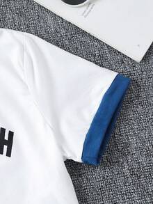 SHEIN Tween 女孩拼色字母印花短版 T 卹 - 白色 - 查看 4