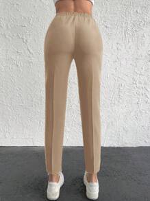 Cottnline 純色抽繩腰部斜袋運動褲 - 杏色 - 查看 2