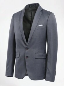 CLOUDSTYLE Men's Single-Breasted Suit Jacket With Lapel Collar And Trousers Set - Grey - View 3