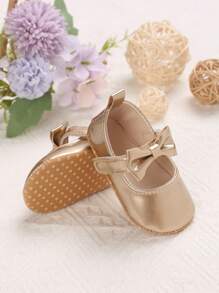 0-1 Years Old Infant Cute Bow Decor Flat Shoes - Gold - View 2