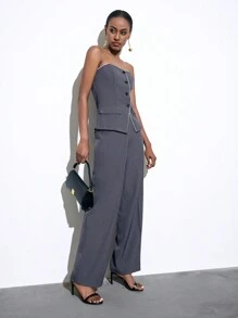 BizChic 女式纯色不对称腰身西装裤