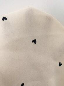 SHEIN Clasi Heart Print Round Neck Ruffle Trimmed Bodysuit With Decorative Bow - Apricot - View 3