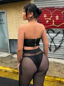 SHEIN SXY Side-Crossed Lace Up Cropped Bandeau Top - Black - View 2