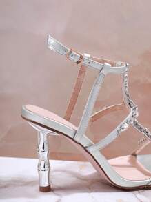 SHUZIA Women's Fashionable Rhinestone Decor High Heeled Sandals For Evening Party - Silver - View 3