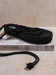 SHUZIA Women's Solid Color Wedge Heel & Thick Platform Strap Sandals - Black - View 5