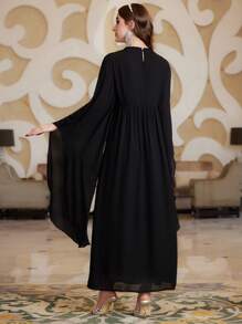 Layrah Women'S Glitter Patchwork Flare Sleeve Turkish Long Shirt Eid Dress, Elegant Luxury Evening Party Style Kaftan Jalabiya Dress - Black - View 6