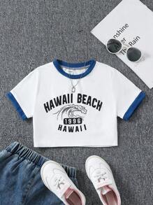 SHEIN Tween 女孩拼色字母印花短版 T 卹 - 白色 - 查看 1