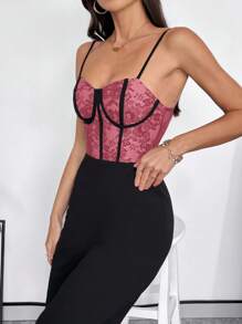 SHEIN Privé Mono De Tirantes De Encaje Para Mujeres - Burdeos - Ver 4
