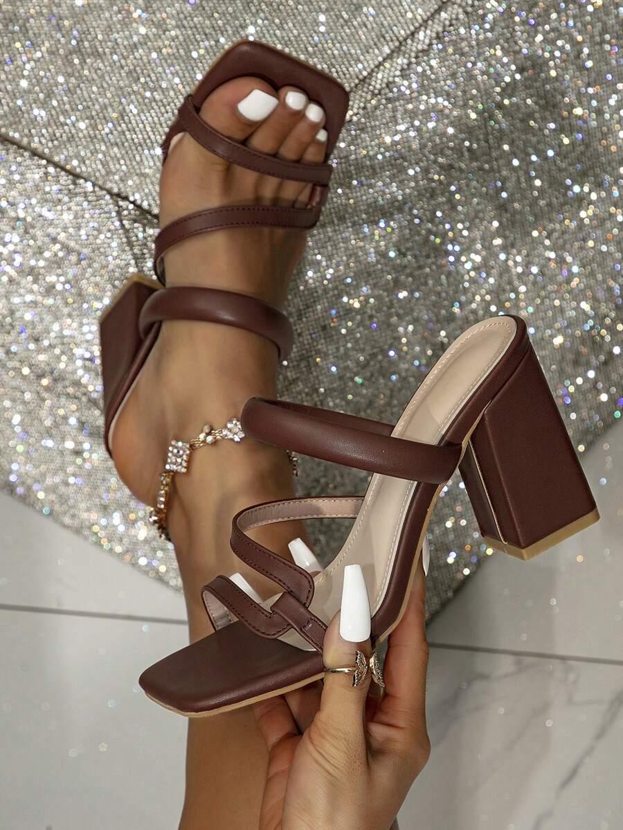 Women's High Heel Sandals, Brown Chunky Heel Slippers, Wedding Shoes, Block Heels, High Heels, Block Heel, Heels, Mules, Multi-Color Sandals