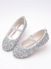 Zapatos Plateados Con Suela Suave Para Niñas, Adornados Con Cristales Para Ocasiones Formales, Presentaciones De Coros, Estudiantes Y Niños (6-14 Años)