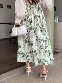 DAZY 女士植物印花中長裙 - 白色 - 查看 5