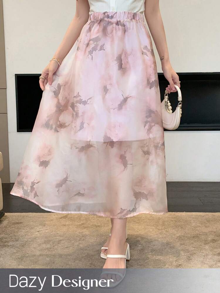 Women's Sheer Floral Design Skirt With Fashionable Look Fall Skirts