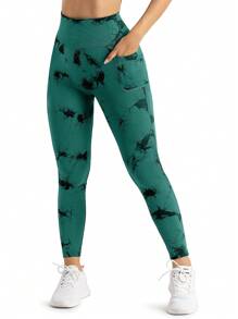 Easithlete Leggings De Yoga Sin Costuras Con Teñido Anudado Y Bolsillos - verde menta - Ver 5