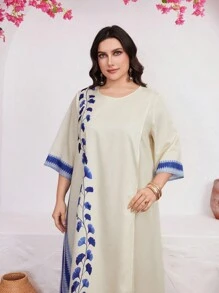 Al Najma 大尺碼女性阿拉伯風格植物印花圓領服裝 - 彩色 - 查看 6