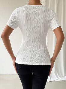 SHEIN Privé Camiseta Ajustada De Textura De Empalme De Malla - Blanco - Ver 2