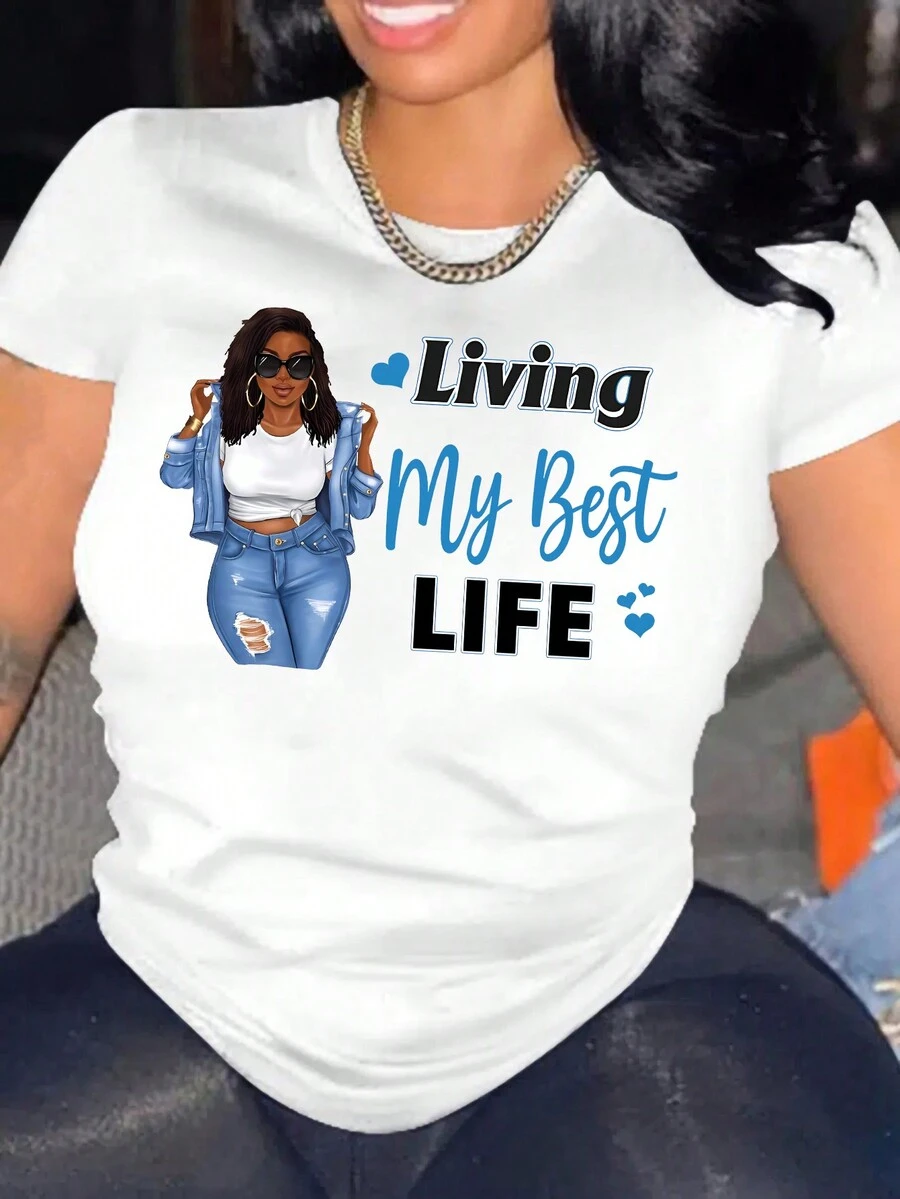 Figure Print Art Women's Casual Tee - White - View 1