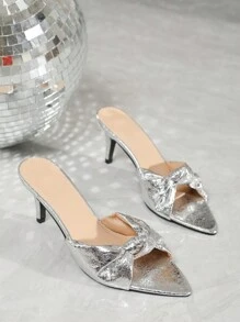 Giày sandal cao gót mũi nhọn gợi cảm dành cho nữ, giày bít mũi màu bạc ánh kim lấp lánh, giày cưới kiểu mule xỏ chân cho mùa hè, giày cao gót gót nhọn. - Bạc - Xem 4