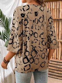 SHEIN LUNE 印花v領規格短袖襯衫 - 彩色 - 查看 2