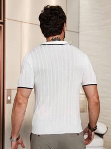 Manfinity Homme Men's Color Block Short Sleeve Polo Collar Knit Top With Decorative Accents - White - View 2
