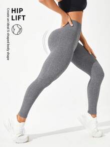 Gameset SHEIN Sport Solid Color Women'S Sports Leggings Yoga Pants - Grey - View 2