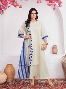 Al Najma 大尺碼女性阿拉伯風格植物印花圓領服裝 - 彩色 - 查看 5