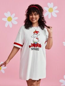 HELLO KITTY AND FRIENDS | SHEIN Plus Size Summer Drop Shoulder Cartoon Letter Pattern T-Shirt Dress - White - View 8