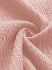 SHEIN Privé Chất rắn Gân đan Lá sen tỉa Ống tay áo Áo thun - Hồng - Xem 3