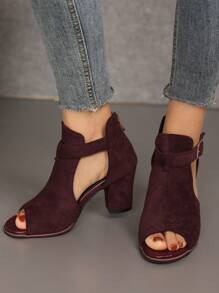 Fall/Winter 2025 High-Heeled Sandals, Burgundy Red Suede Strap Buckled Women's Shoes,Women Boots - Burgundy - View 4