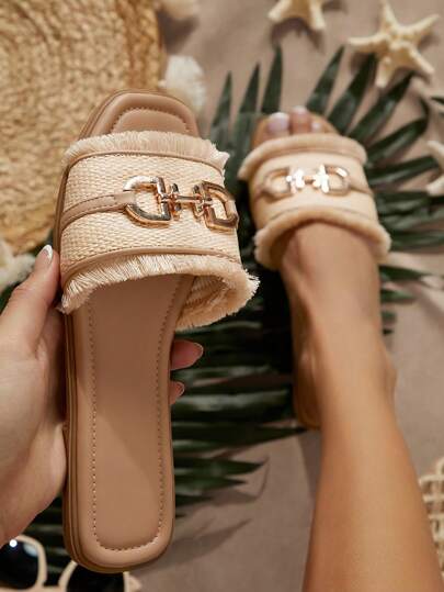 SHUZIA Giày Sandal Đế Bằng Thanh Lịch Cho Nữ Có Trang Trí Tinh Thần Vàng Quà Tặng Valentine Giày Mùa Hè Valentine